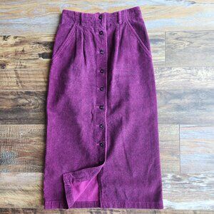Vintage Y2K Liz Sport Corduroy High Waist Front Button Midi Pencil Skirt Purple